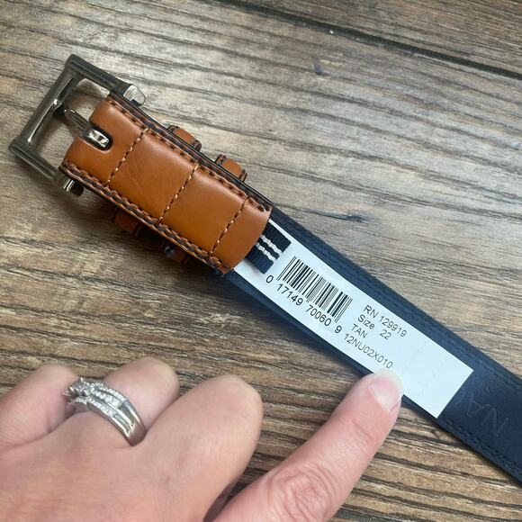 Nautica Boys BELT Double Loops Stitched Edge Camel Brown Imitation Leather Sz 22 - Picture 5 of 6